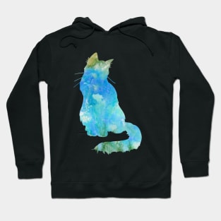 Turquoise Cat Watercolor Painting Hoodie